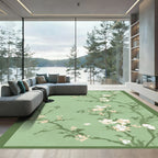 Pastel Sage Green Cherry Blossom Branches Rug