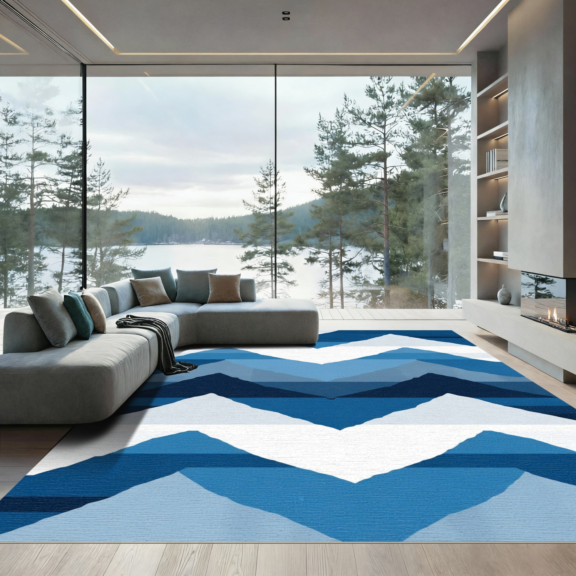 Abstract Blue Mountain Chevron Rug