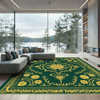 Forest Green Golden Floral Medallion Rug