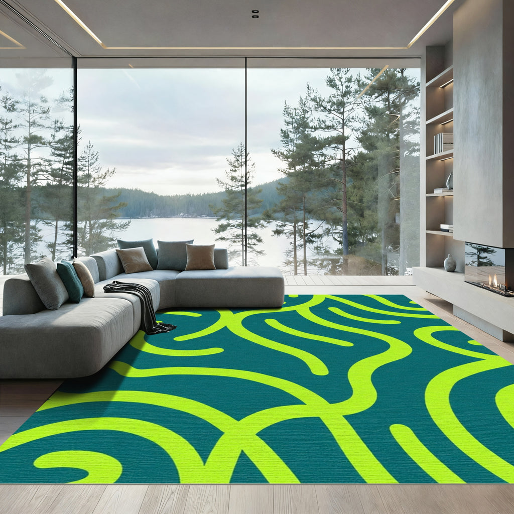 Teal Lime Swirl Abstract Rug