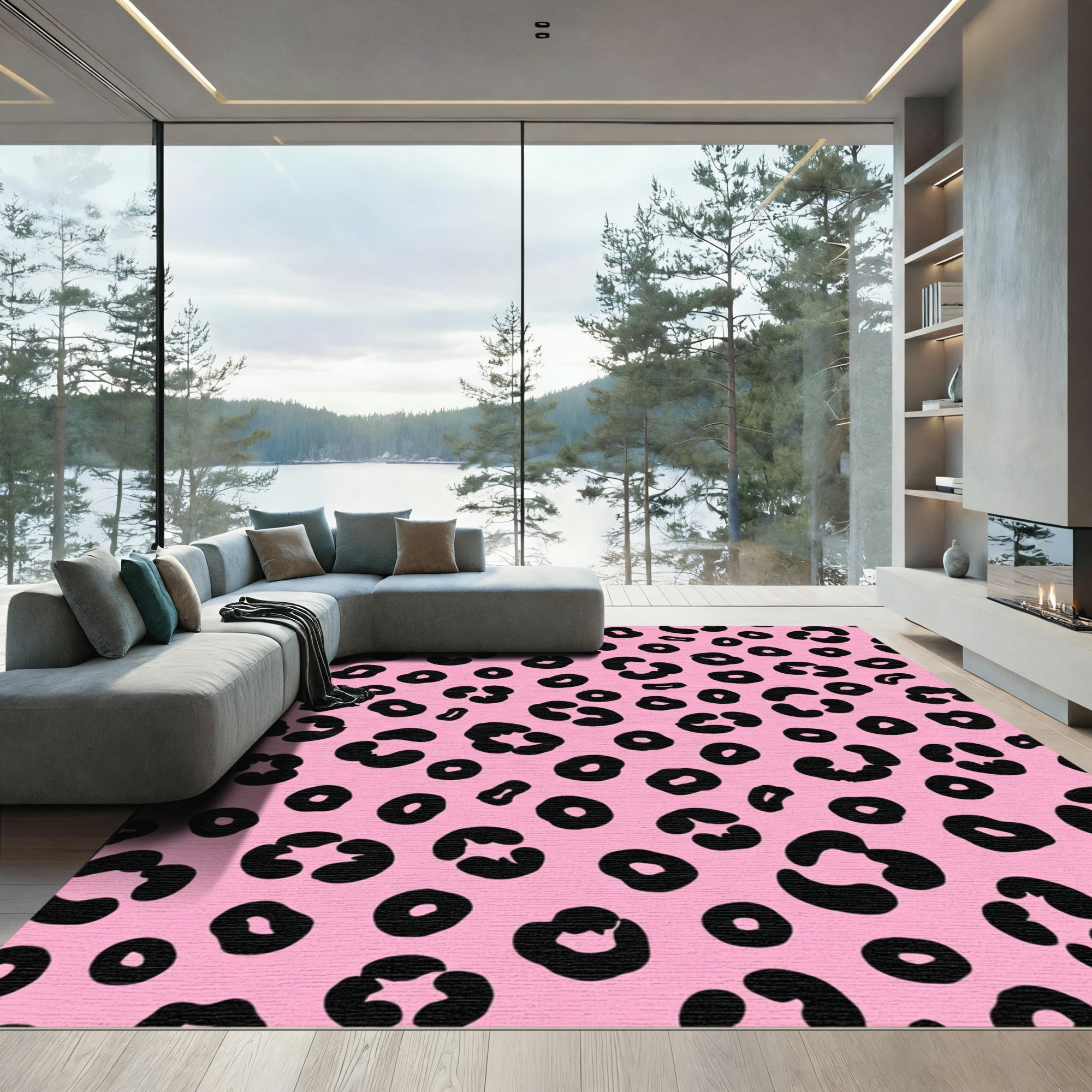 Pink Black Spotty Spots Rug