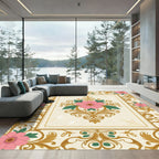 Pink Floral Golden Swirl Ornament Rug