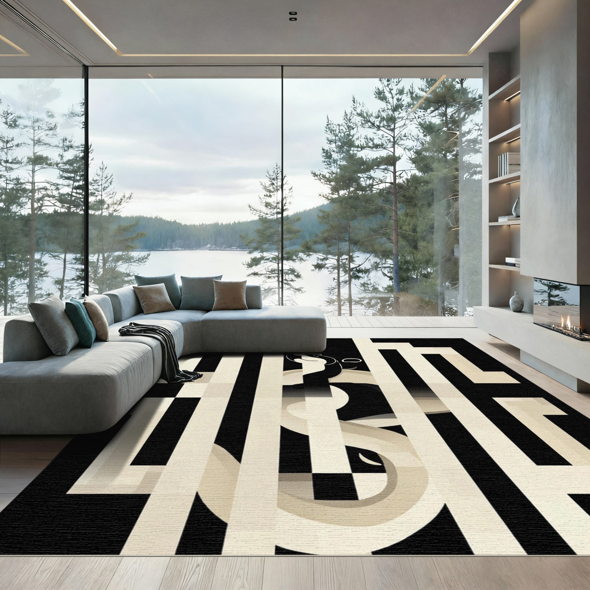 Monochrome Maze Serpent Rug