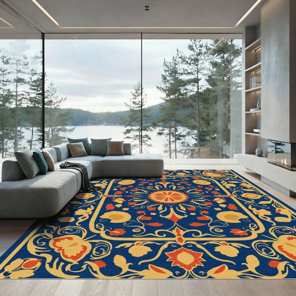 Rich Sapphire Floral Medallion Rug