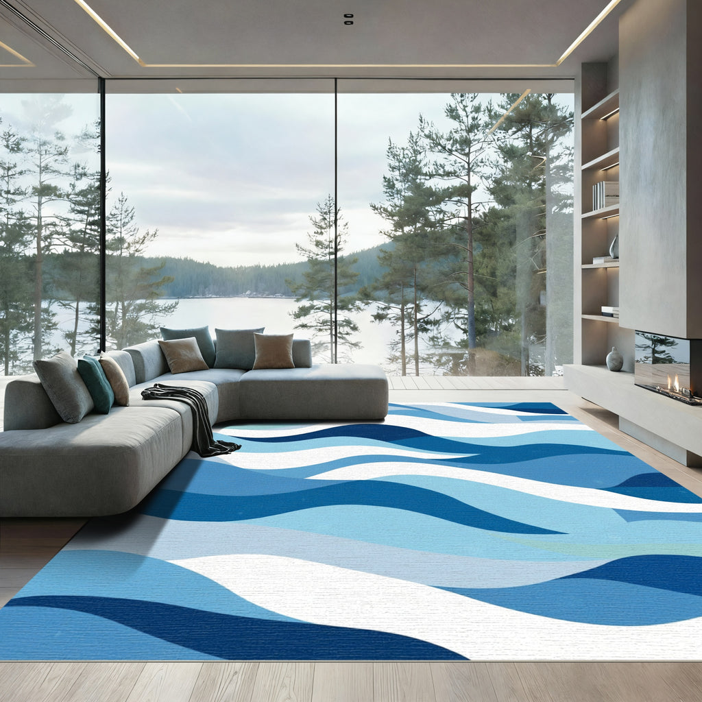 Oceanic Blue Wave Flow Rug