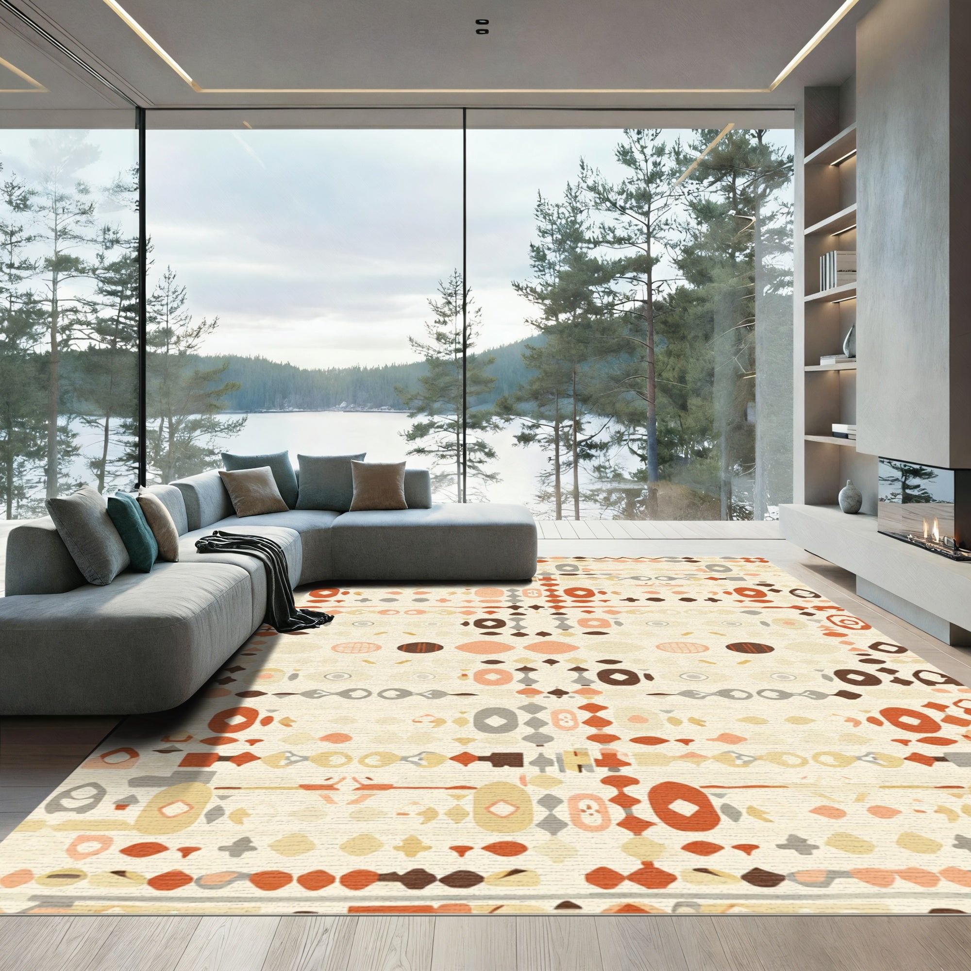 Earthy Tan Geometric Tribal Stripe Rug