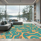 Oceanic Teal Turtle Coral Swirl Rug