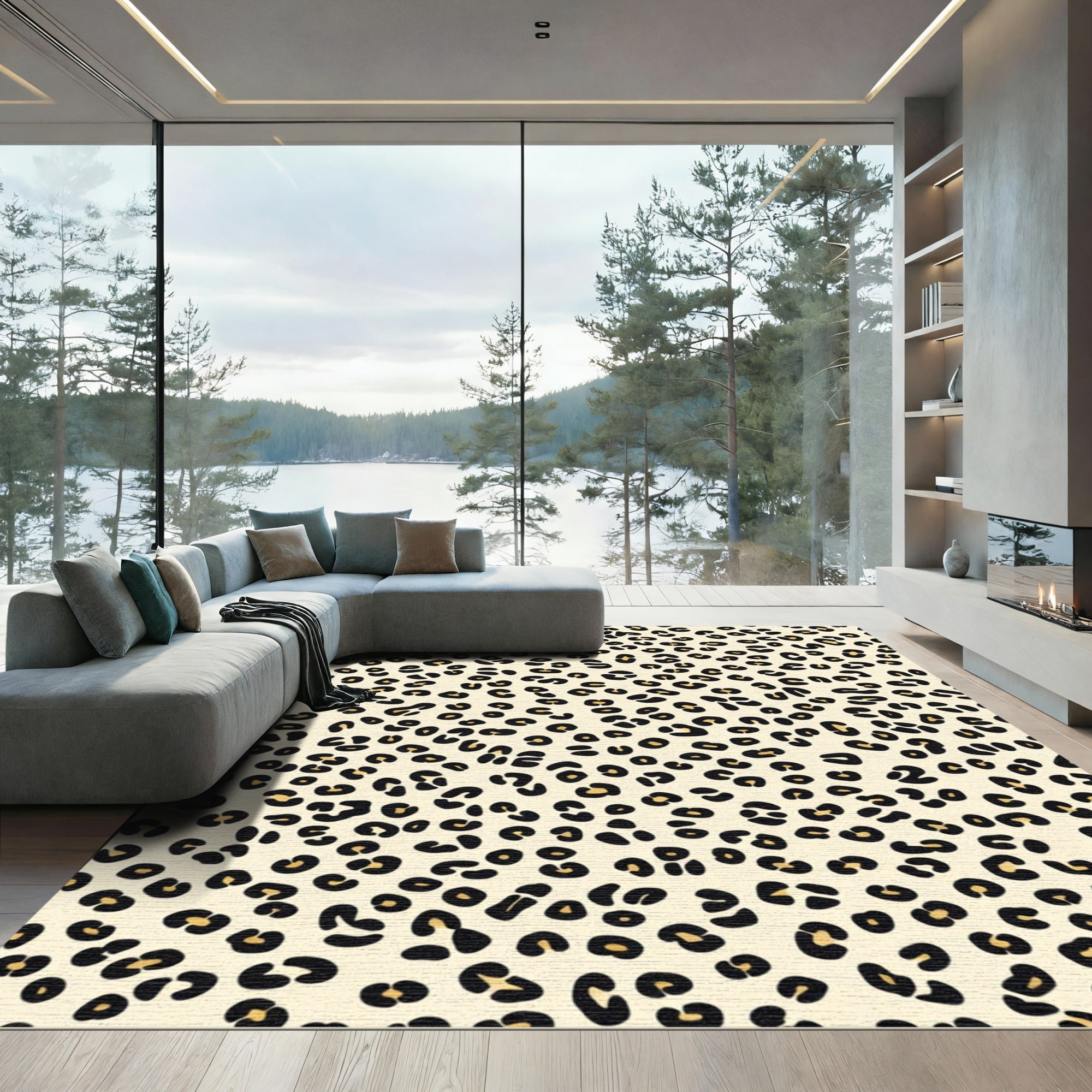 Classic Yellow Black Leopard Arrangement Rug