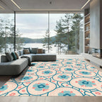 Teal Pink Floral Medallion Overlay Rug