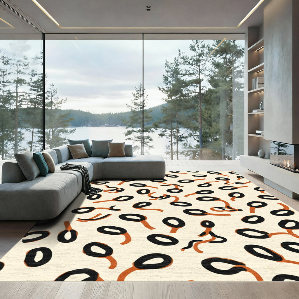 Abstract Black Ochre Oval Cluster Rug
