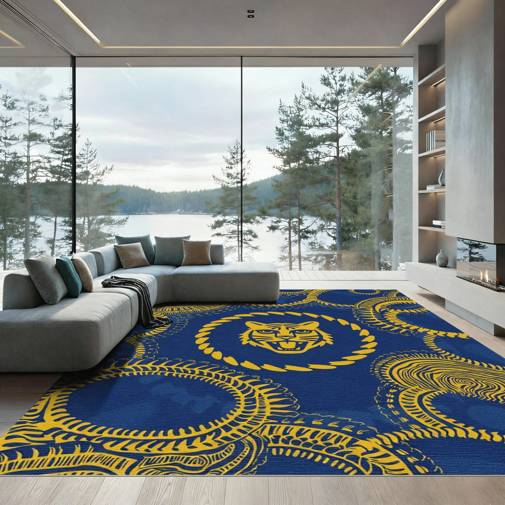 Bold Yellow Tiger Blue Chain Medallion Rug