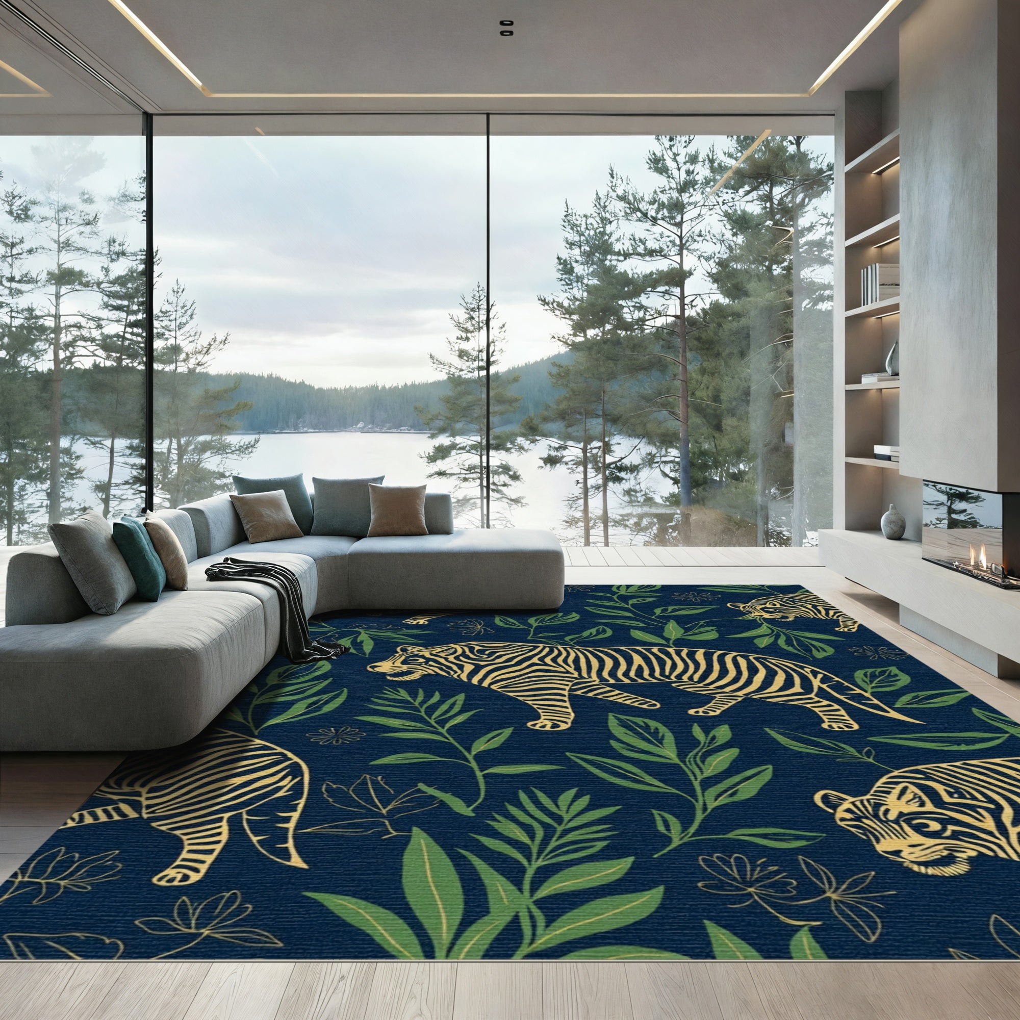 Golden Tigers Amongst Green Foliage Rug