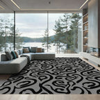 Monochrome Abstract Swirl Flow Rug