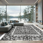Monochromatic Floral Arabesque Frame Rug