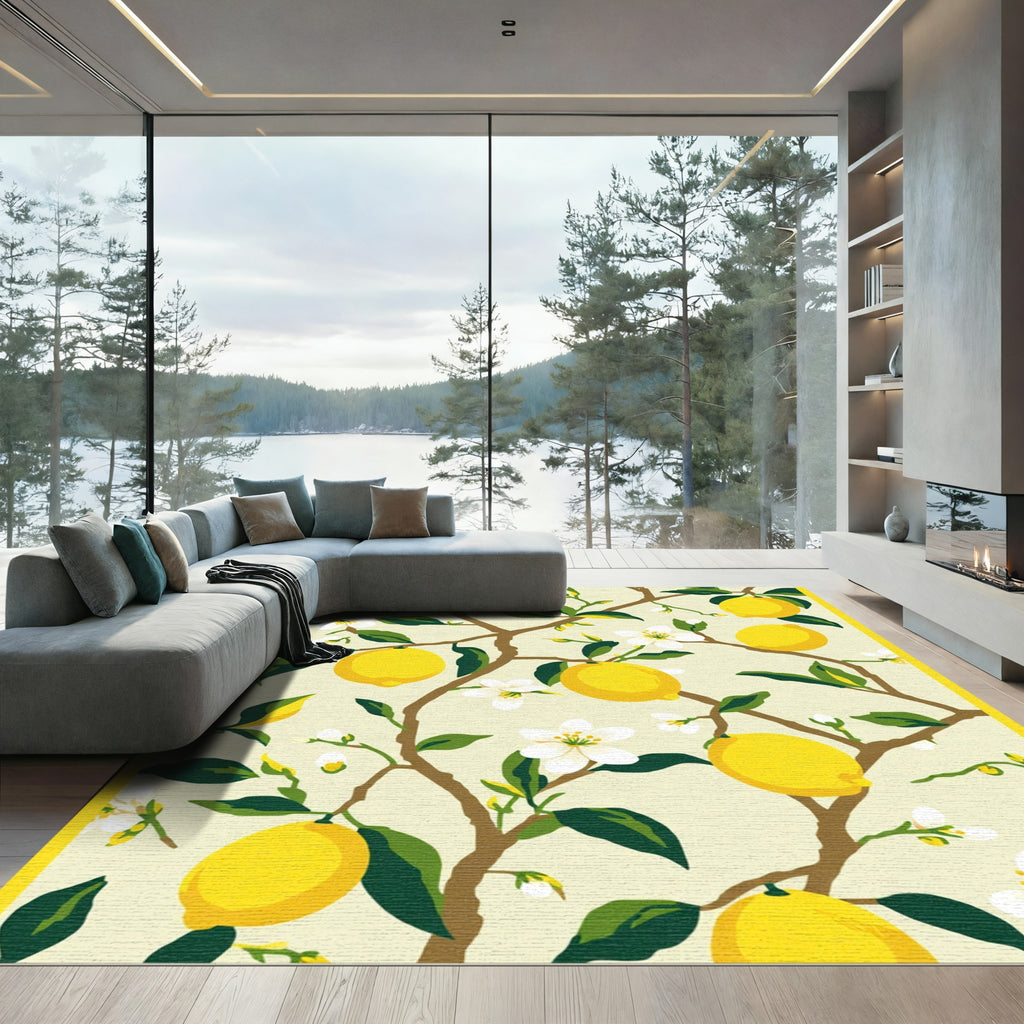 Yellow Lemon Branch Blossom Botanical Rug