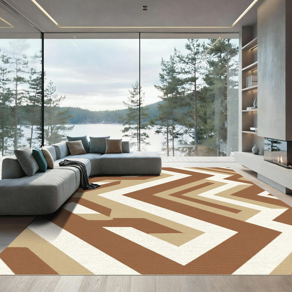 Earthy Tone Geometric Maze Rug