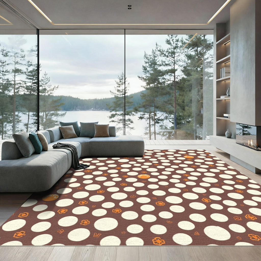 Brown Cream Orange Polka Dot Orb Rug