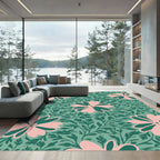 Soft Pink Floral Green Foliage Arrangement Rug