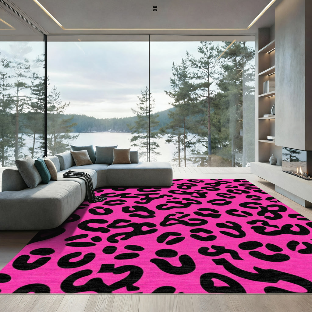 Hot Pink Black Leopard Spot Rug