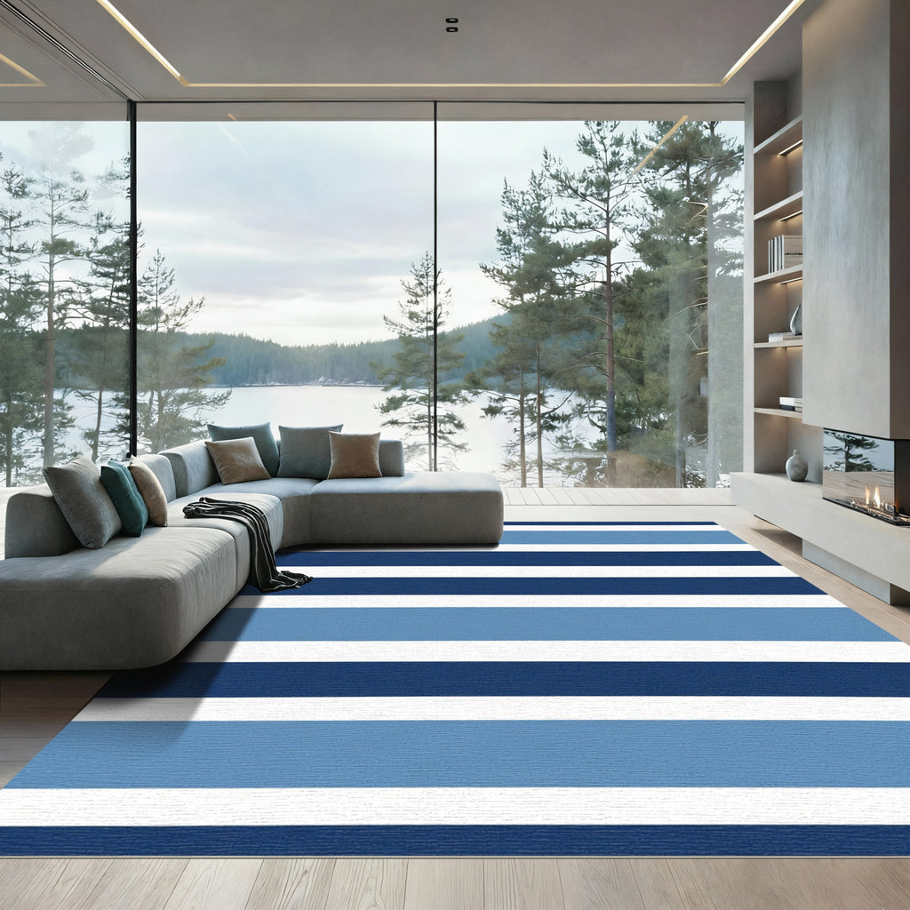 Horizontal Blue White Stripe Rug