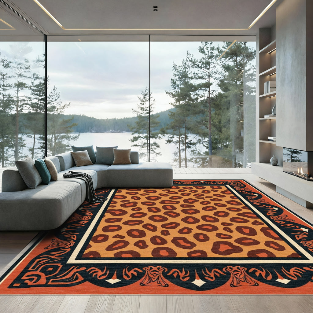 Bold Orange Leopard Spot Border Rug
