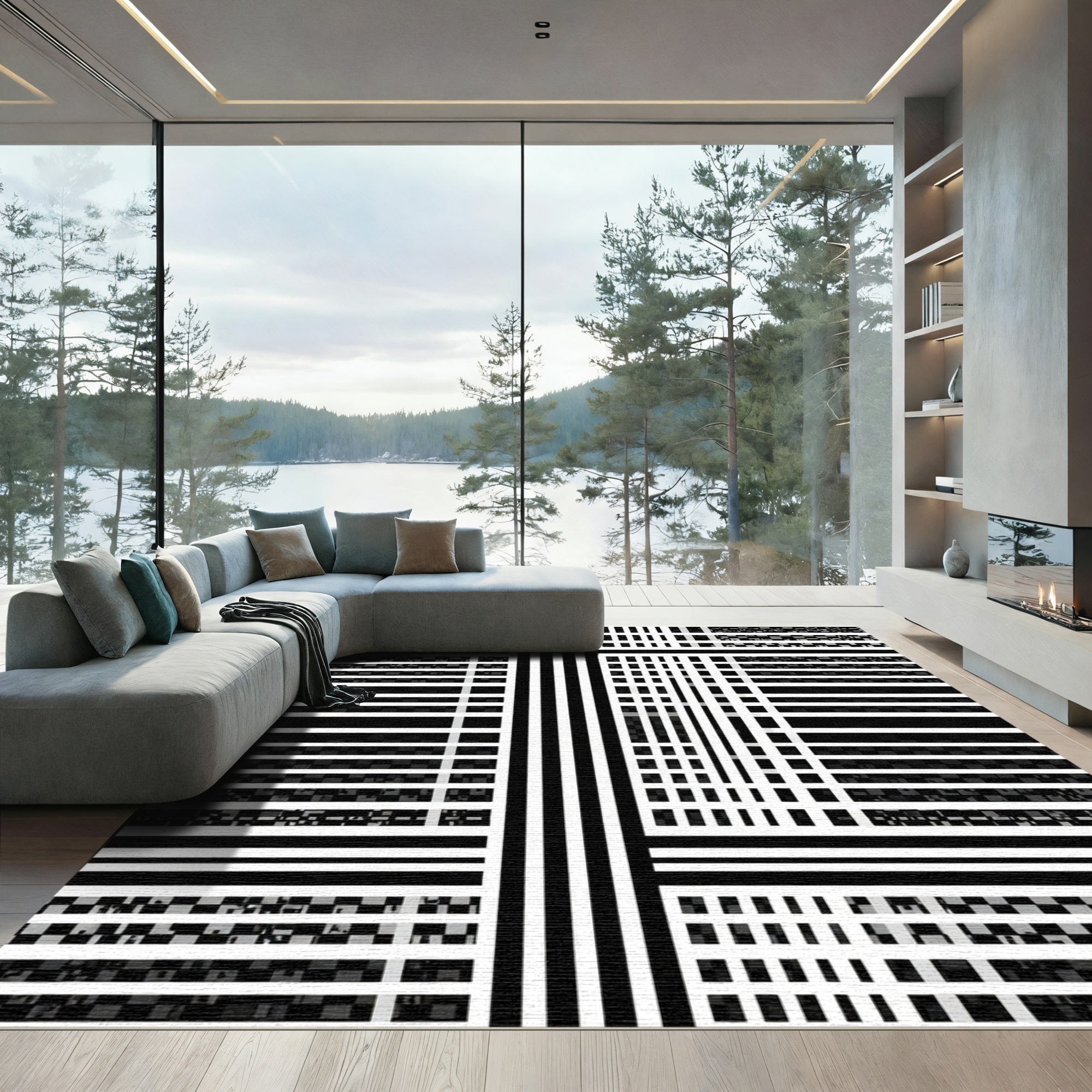 Monochromatic Grid Abstract Weave Rug