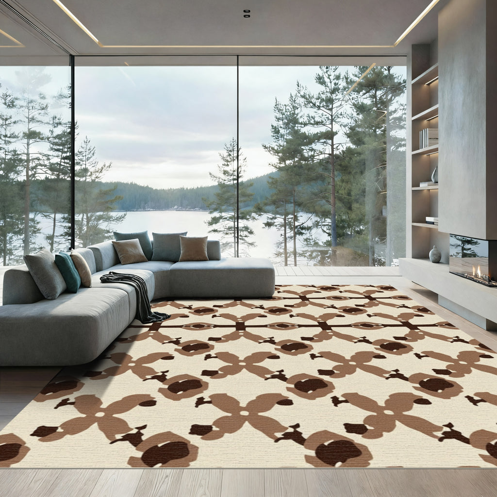 Brown and Cream Abstract X Motif Rug