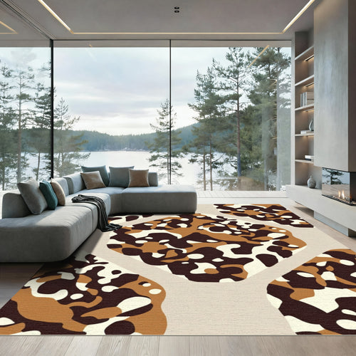 Brown And Cream Camouflage Organic Shapes Rug