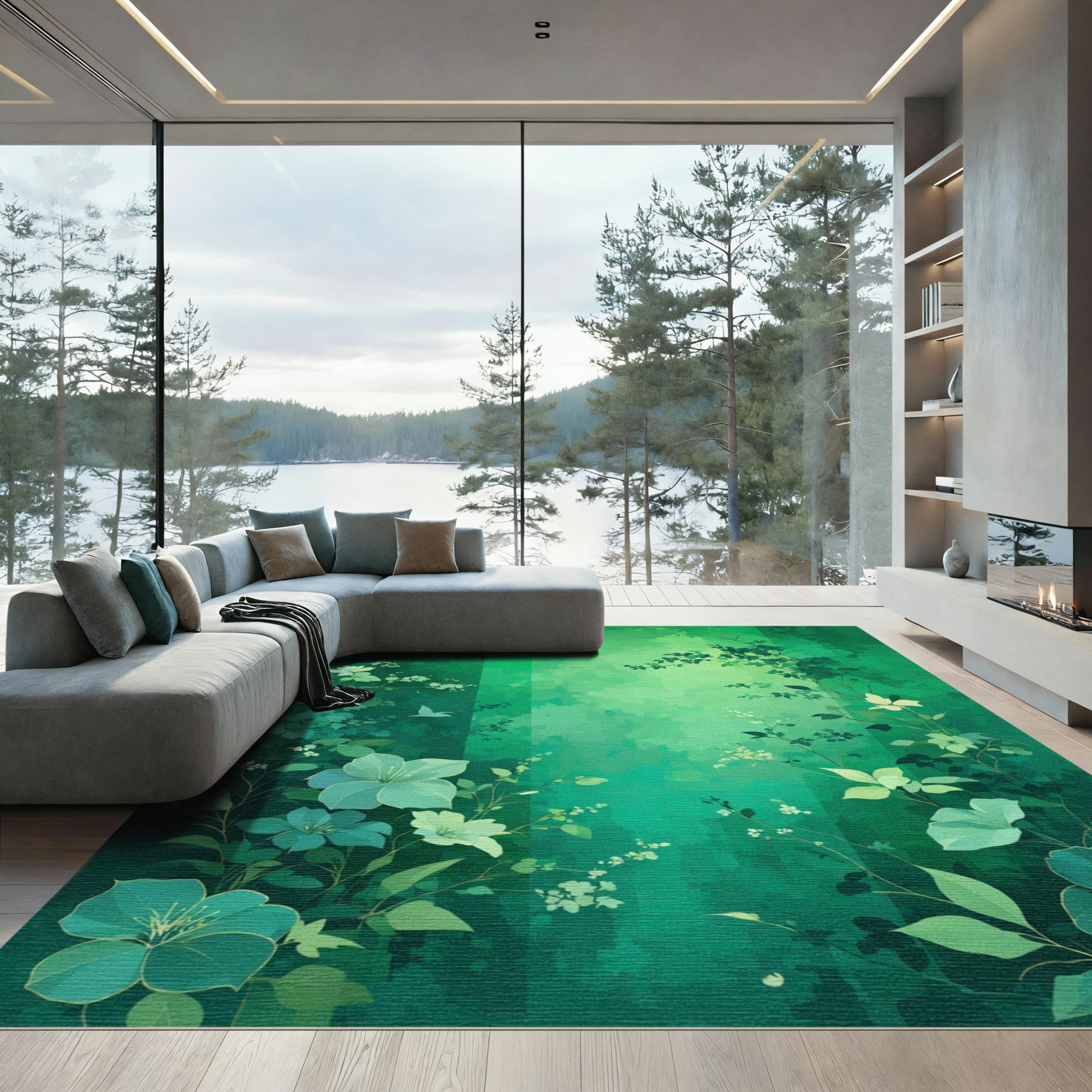 Enchanted Emerald Garden Floral Rug