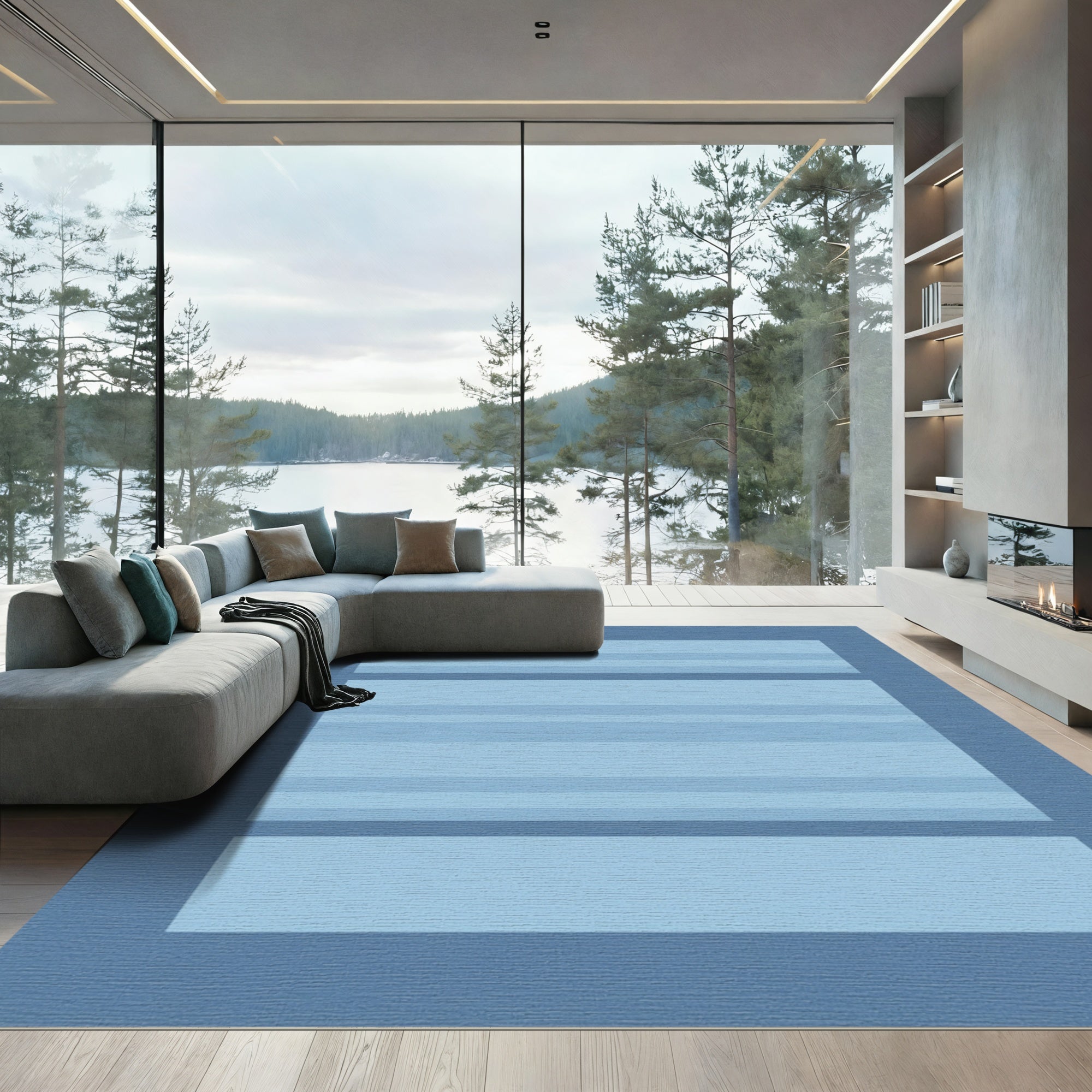 Subtle Blue Gradient Block Rug