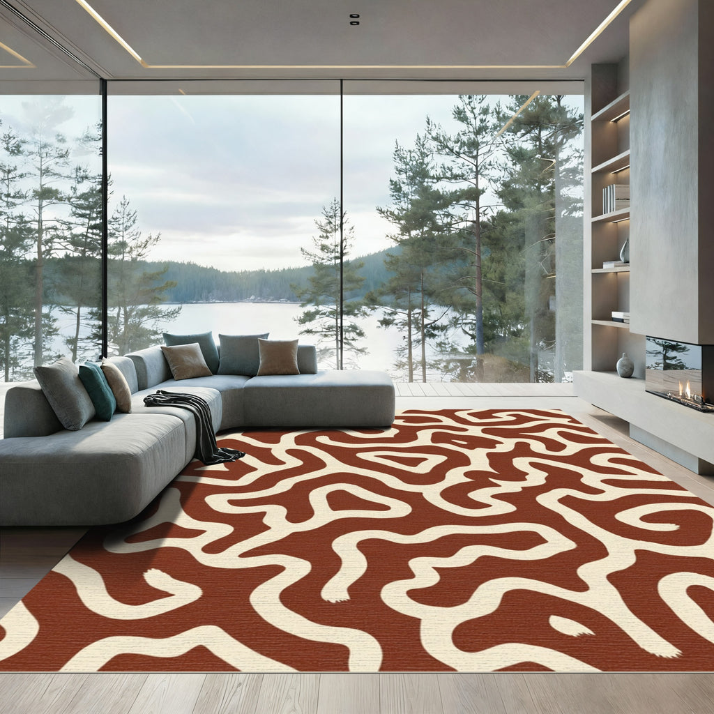 Warm Earthy Swirl Maze Rug