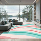 Retro Coral Teal Swirl Rug