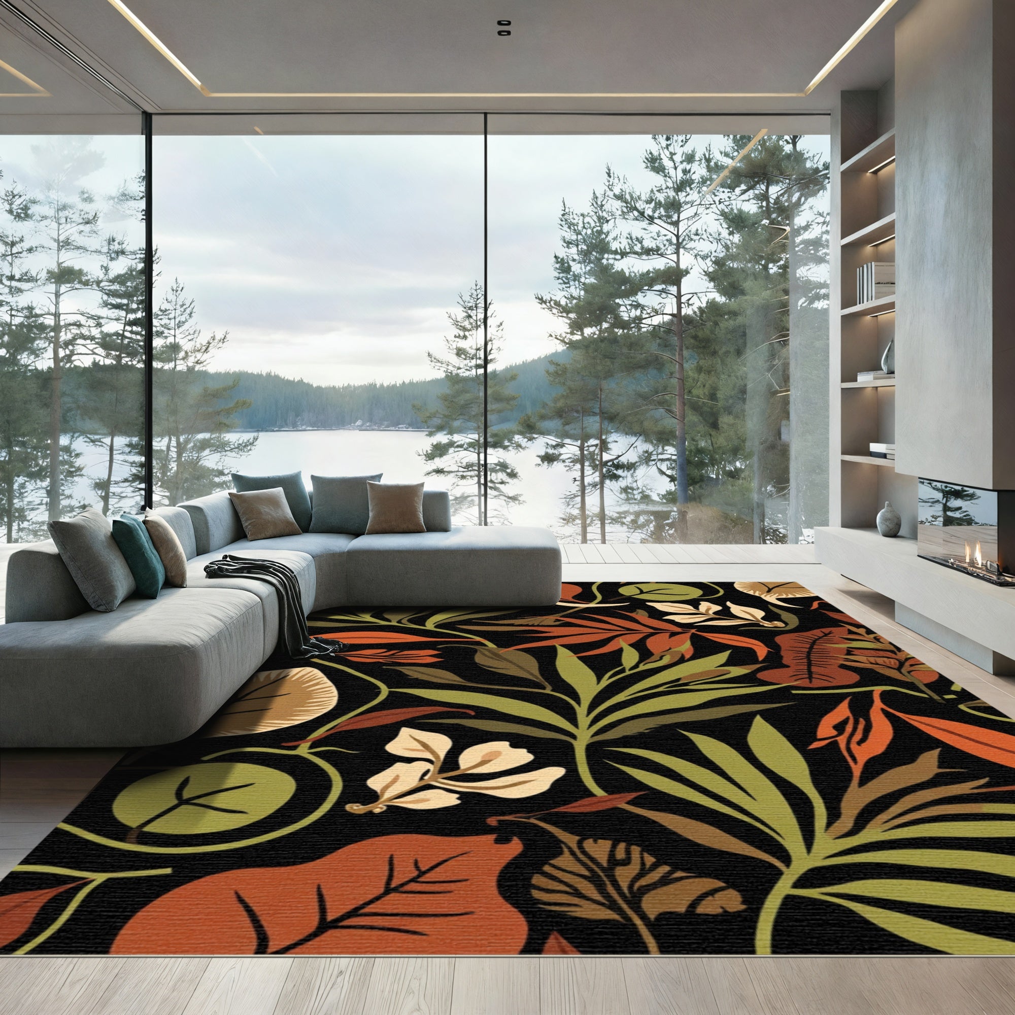 Earthy Autumn Foliage Pattern Rug