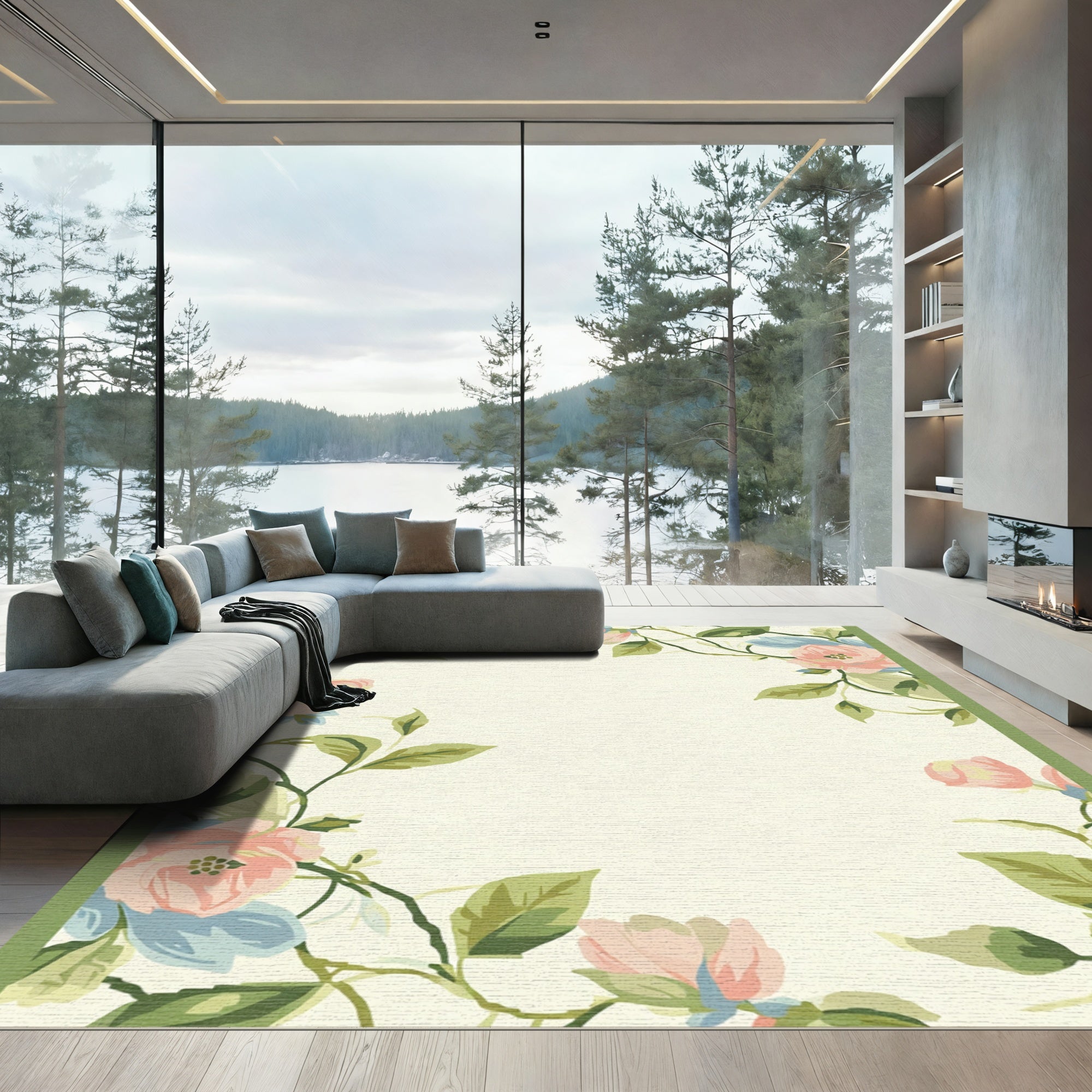 Pastel Pink Floral Garden Vines Rug