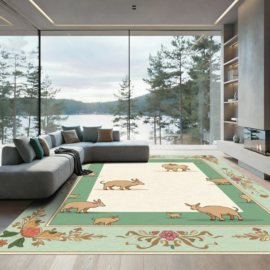 Gentle Fawn Animals Floral Border Rug