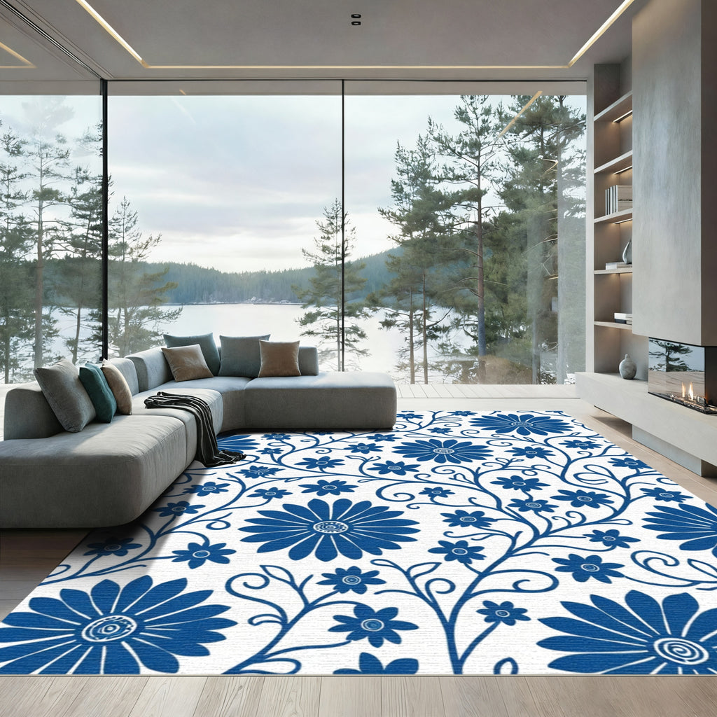 Blue Daisy Vine Meadow Rug