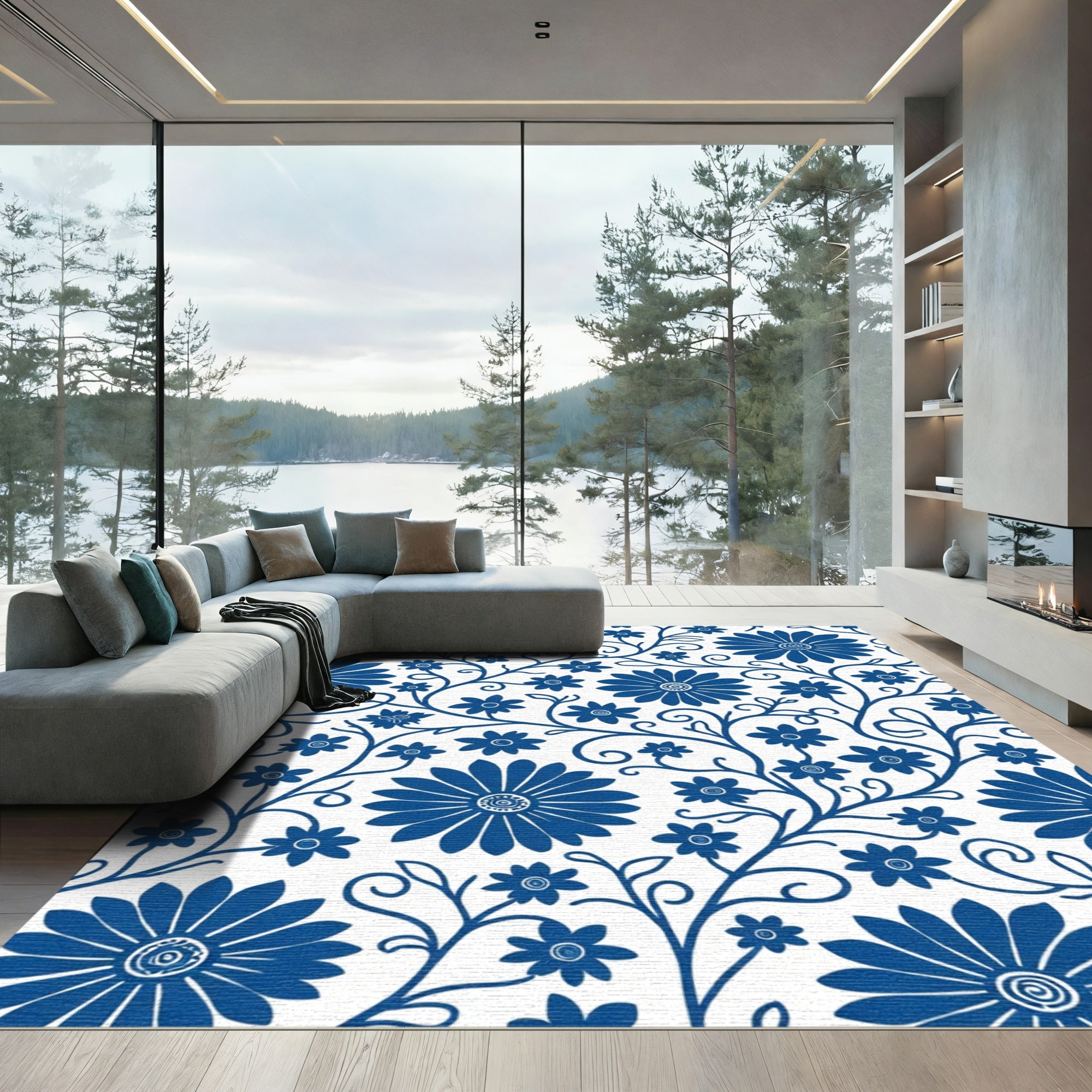 Blue Daisy Vine Meadow Rug