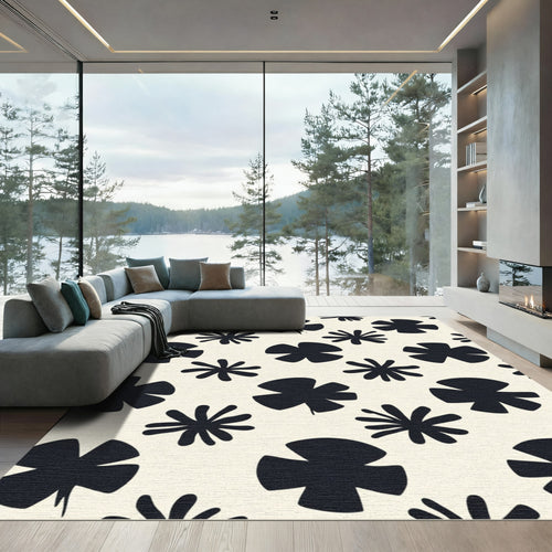 Black Floral Starburst Scatter Rug
