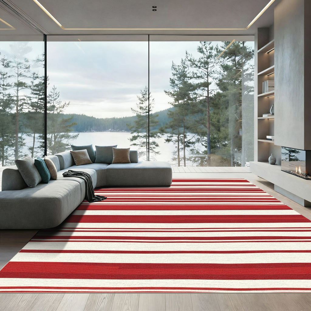 Crimson White Horizontal Stripe Accent Rug