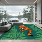 Orange Tiger Among Green Ferns Rug