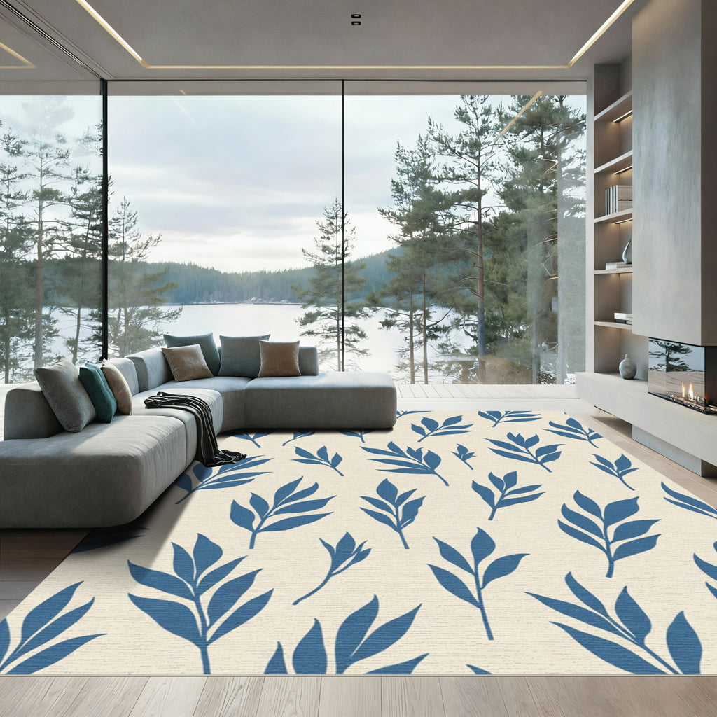 Deep Blue Foliage Silhouette Rug