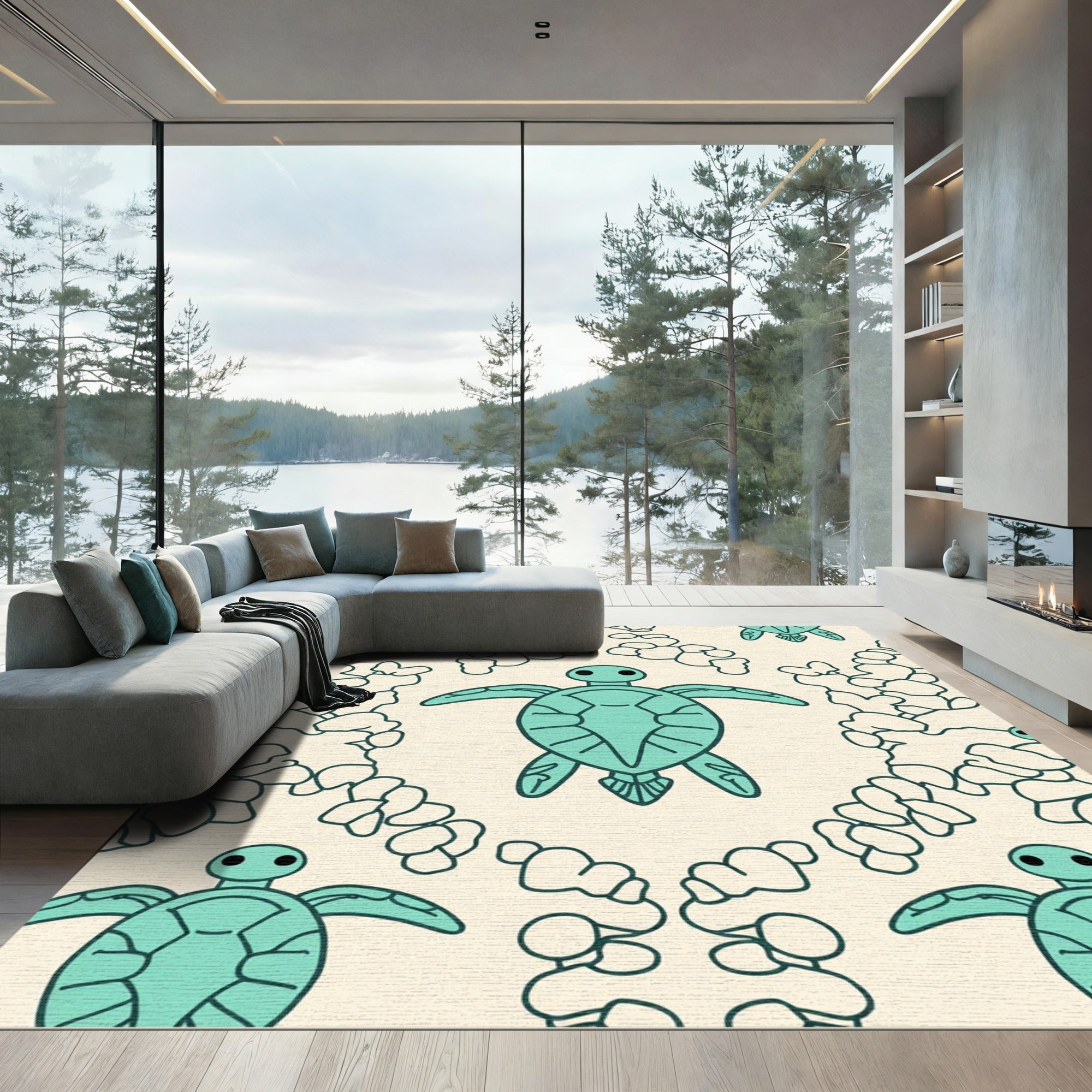 Aqua Sea Turtle Cascade Repeat Rug