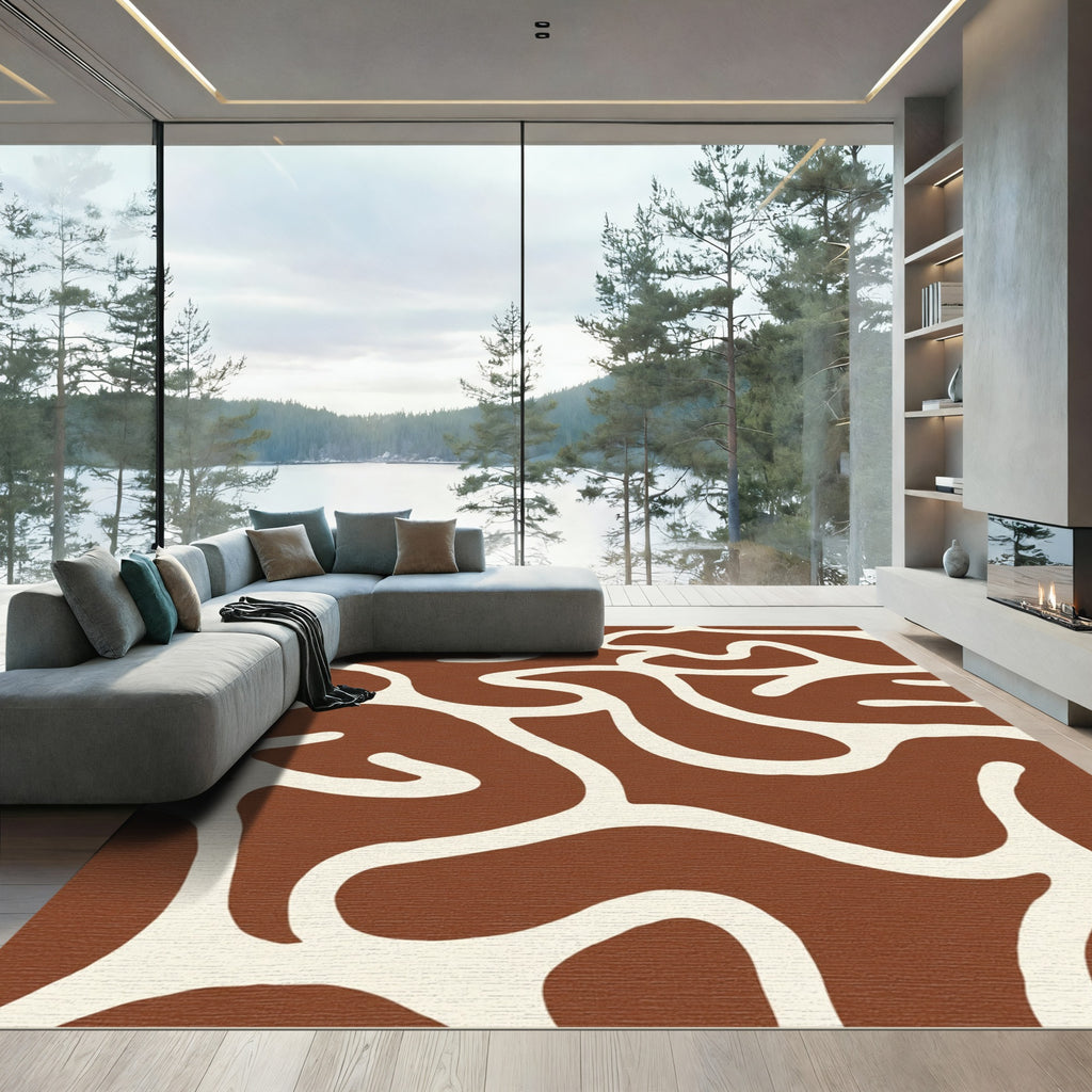 Brown and Cream Abstract Organic Curves Rug