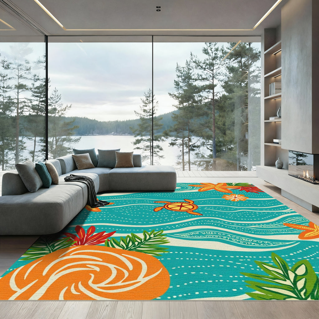 Oceanic Turtle Starfish Coral Garden Rug
