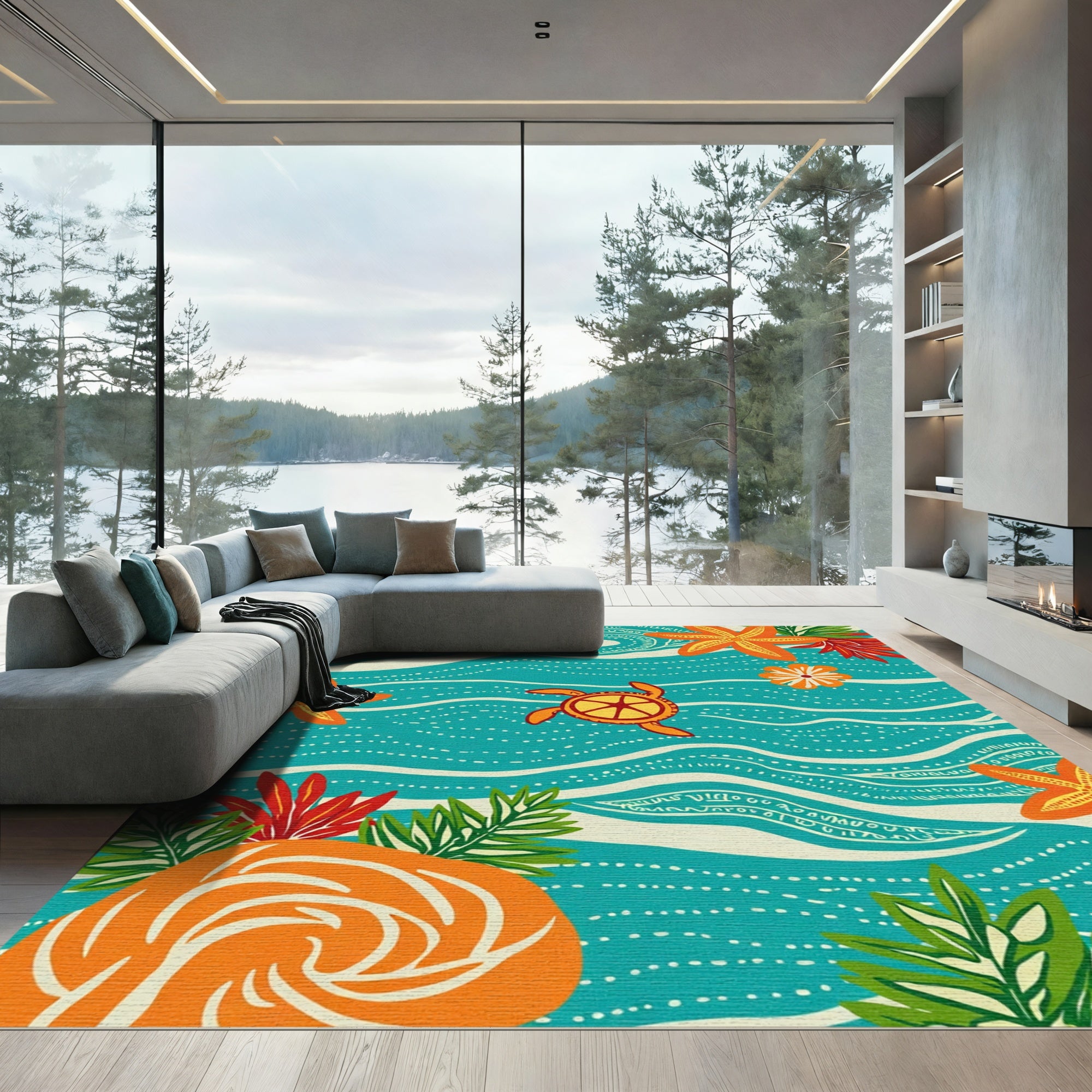 Oceanic Turtle Starfish Coral Garden Rug