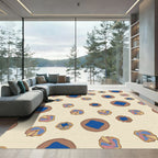 Cream Blue Abstract Floral Round Rug