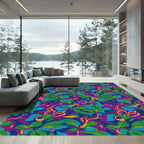 Bold Green Leafy Abstract Purple Rug