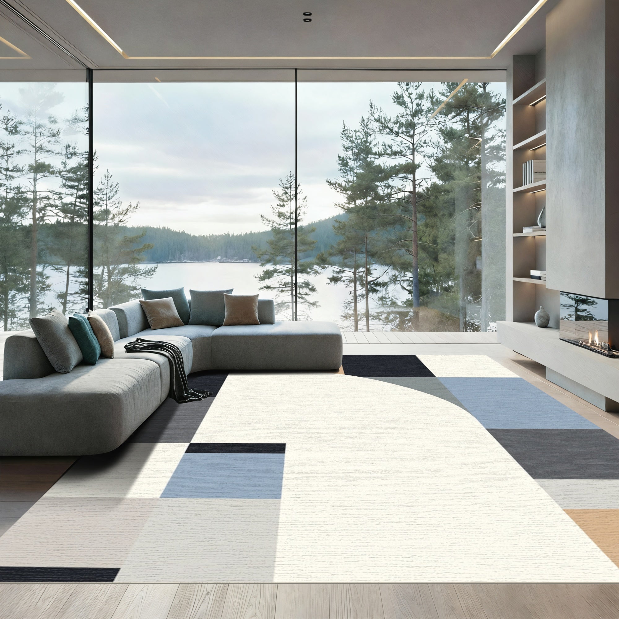 Geometric Arc Terracotta Blue Palette Rug