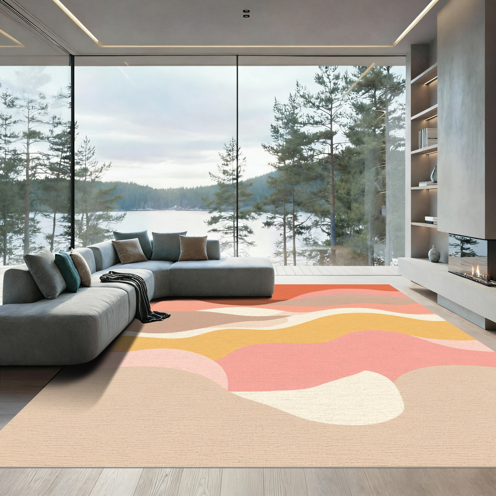 Abstract Terracotta Hues Organic Waves Rug
