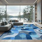 Modern Blue Circles Abstract Rug